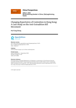 Changing Repertoires of Contention in Hong Kong: a Case Study on the Anti-Extradition Bill Movement