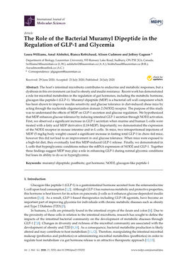 The Role of the Bacterial Muramyl Dipeptide in the Regulation of GLP-1 and Glycemia