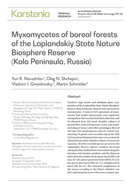 Myxomycetes of Boreal Forests of the Laplandskiy State Nature Biosphere Reserve (Kola Peninsula, Russia)