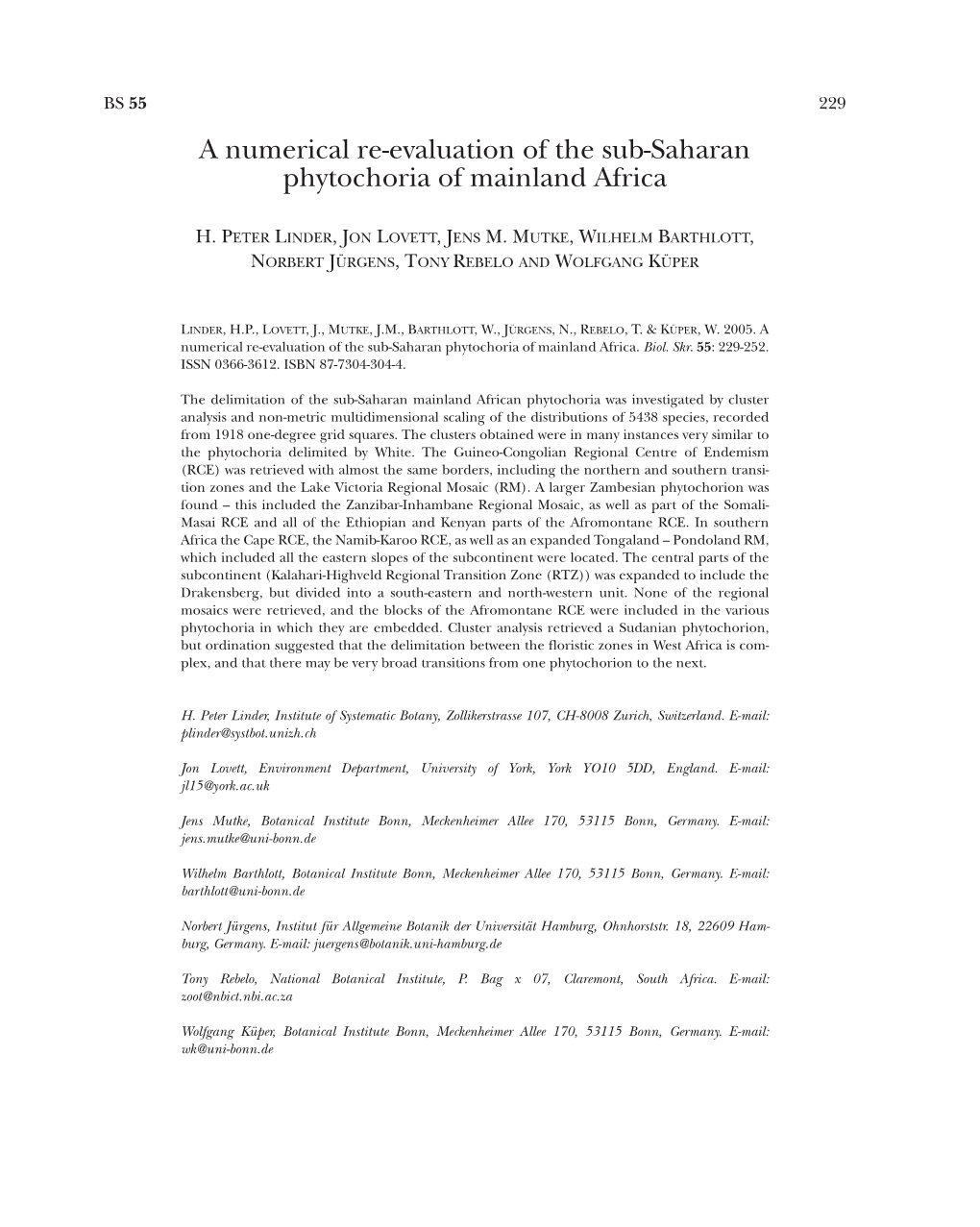 A Numerical Re-Evaluation of the Sub-Saharan Phytochoria of Mainland Africa