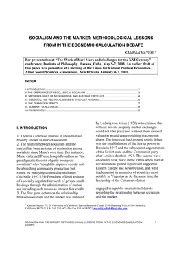 Socialism and the Market: Methodological Lessons from in the Economic Calculation Debate