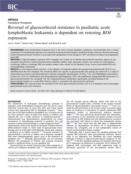 Reversal of Glucocorticoid Resistance in Paediatric Acute Lymphoblastic Leukaemia Is Dependent on Restoring BIM Expression
