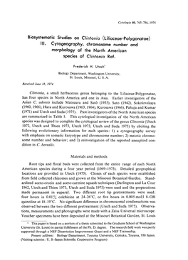Biosystematic Studies on Clintonia (Liliaceae-Polygonatae) III