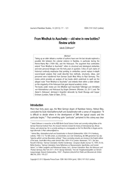 From Windhuk to Auschwitz – Old Wine in New Bottles? Review Article Jakob Zollmann*