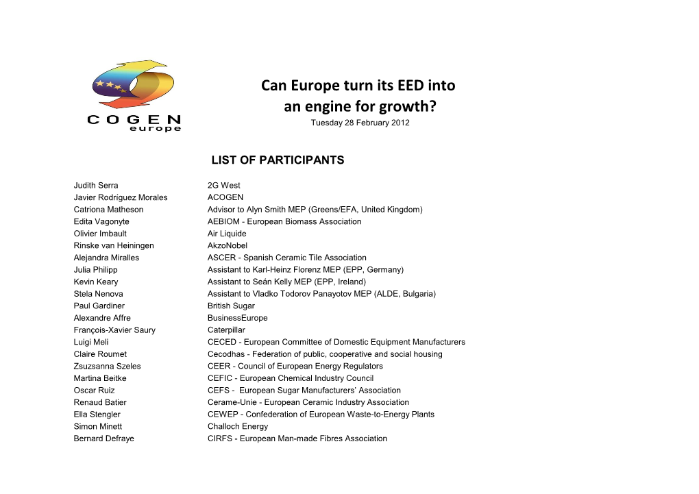 Can Europe Turn Its EED Into an Engine for Growth? Tuesday 28 February 2012