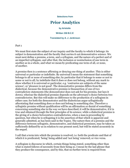 Selections from Prior Analytics