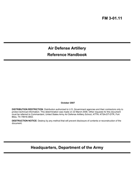 FM 3-01.11 Air Defense Artillery Reference Handbook Headquarters, Department of the Army
