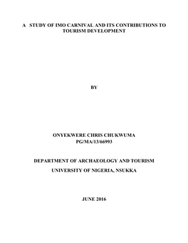 A Study of Imo Carnival and Its Contributions to Tourism Development