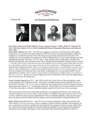 Poe, Edgar Allan] Sarah Helen Whitman, Frances Osgood, Eugene L