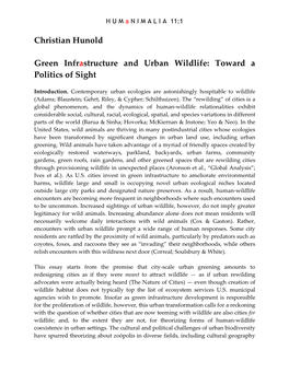 Christian Hunold Green Infrastructure and Urban Wildlife