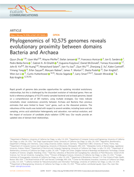 Phylogenomics of 10,575 Genomes Reveals Evolutionary Proximity Between Domains Bacteria and Archaea