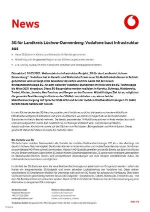 5G Für Landkreis Lüchow-Dannenberg: Vodafone