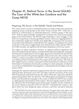 Chapter III. Stalinist Terror in the Soviet GULAG: the Case of the White-Sea Combine and the Camp NKVD Circuit Quarens Quem Devoret