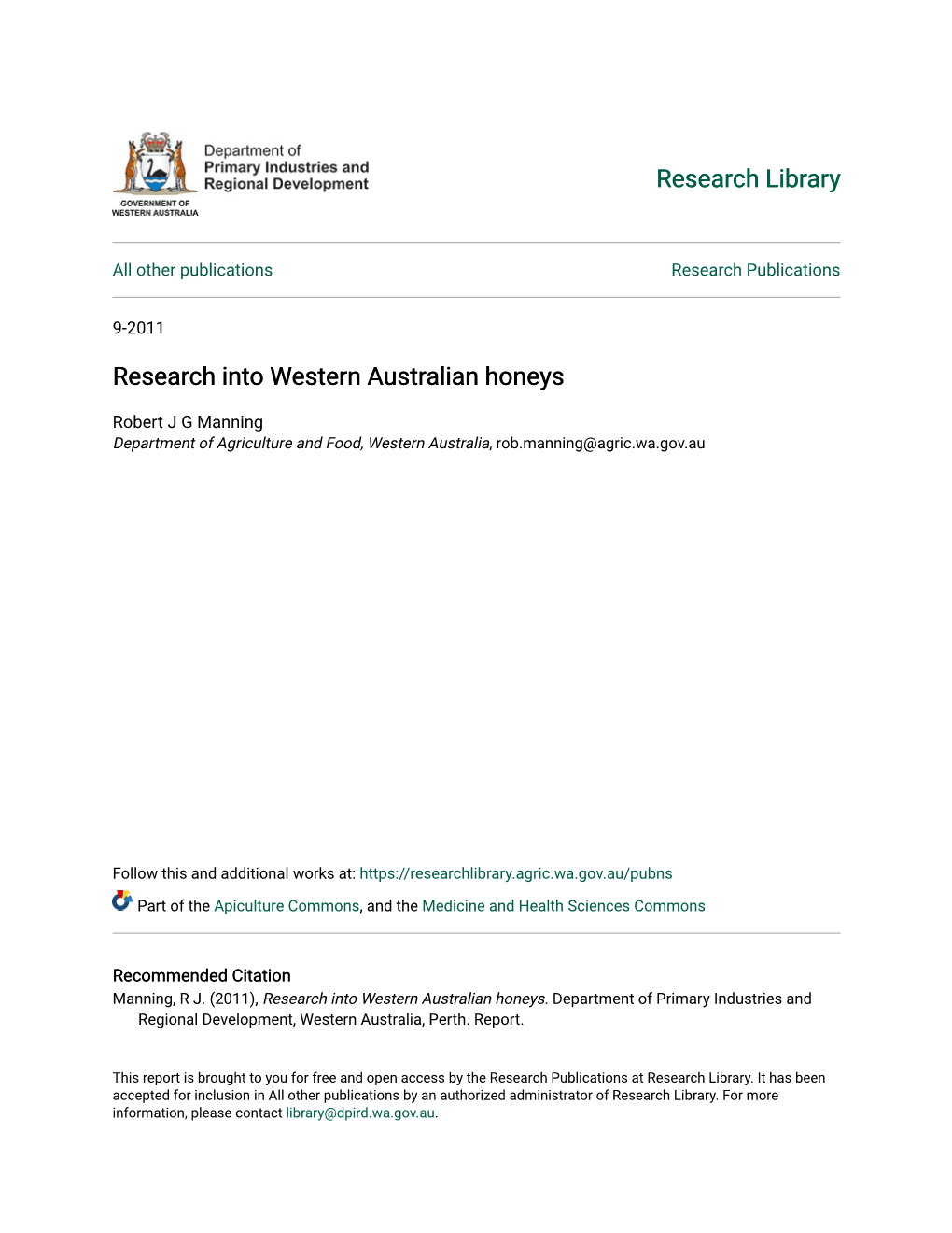 Research Into Western Australian Honeys