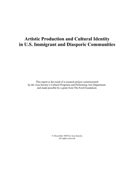 Artistic Production and Cultural Identity in U.S. Immigrant and Diasporic Communities