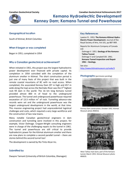 Kemano Hydroelectric Development, BC