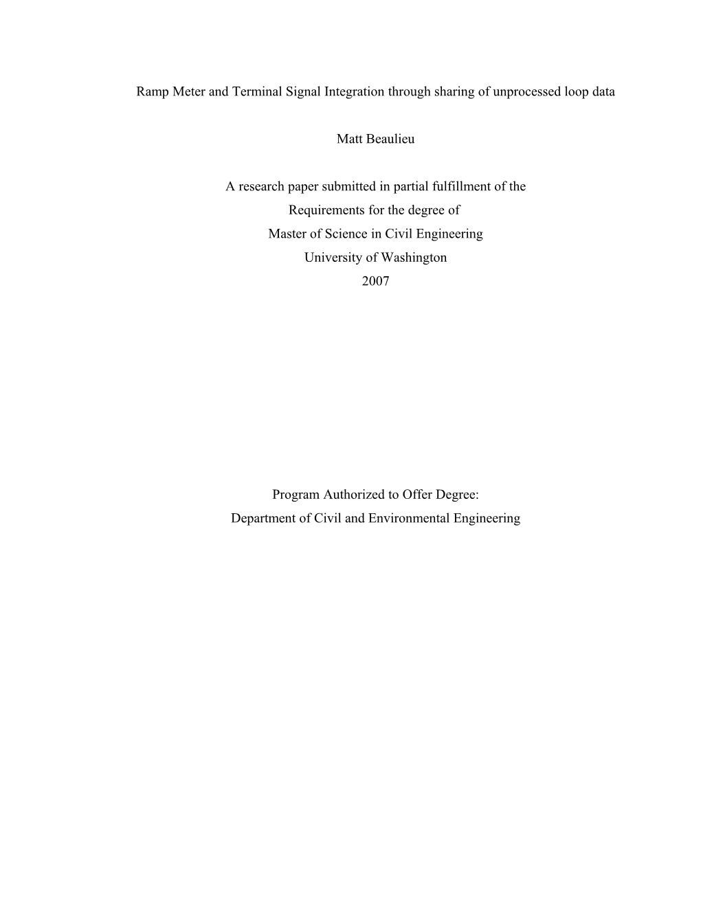 Ramp Meter and Terminal Signal Integration Through Sharing of Unprocessed Loop Data