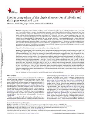 Species Comparison of the Physical Properties of Loblolly and Slash Pine Wood and Bark Thomas L