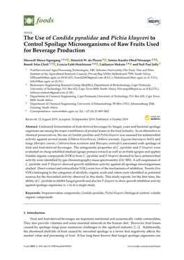 The Use of Candida Pyralidae and Pichia Kluyveri to Control Spoilage Microorganisms of Raw Fruits Used for Beverage Production