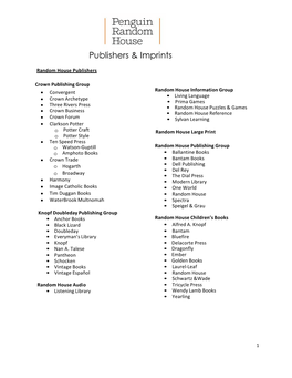 PRH Publishers and Imprints List