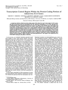 Transcription Control Region Within the Protein-Coding Portion of Adenovirus Ela Genes TIMOTHY F