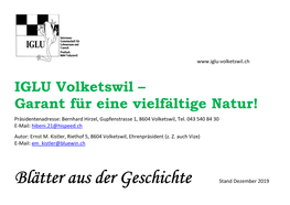 Blätter Aus Der Geschichte Stand Dezember 2019 IGLU Volketswil – Garant Für Eine Vielfältige Natur!