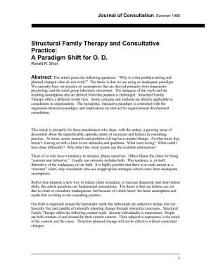 Structural Family Therapy and Consultative Practice: a Paradigm Shift for O