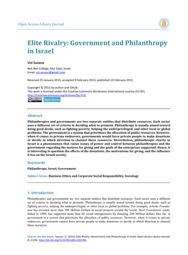 Elite Rivalry: Government and Philanthropy in Israel