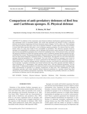Comparison of Anti-Predatory Defenses of Red Sea and Caribbean Sponges