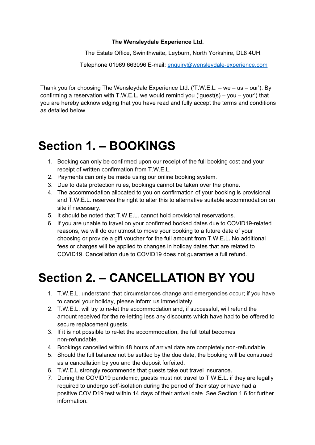 BOOKINGS Section 2. – CANCELLATION BY
