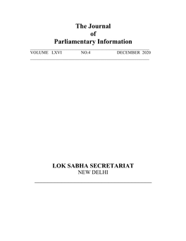 The Journal of Parliamentary Information ______VOLUME LXVI NO.4 DECEMBER 2020 ______