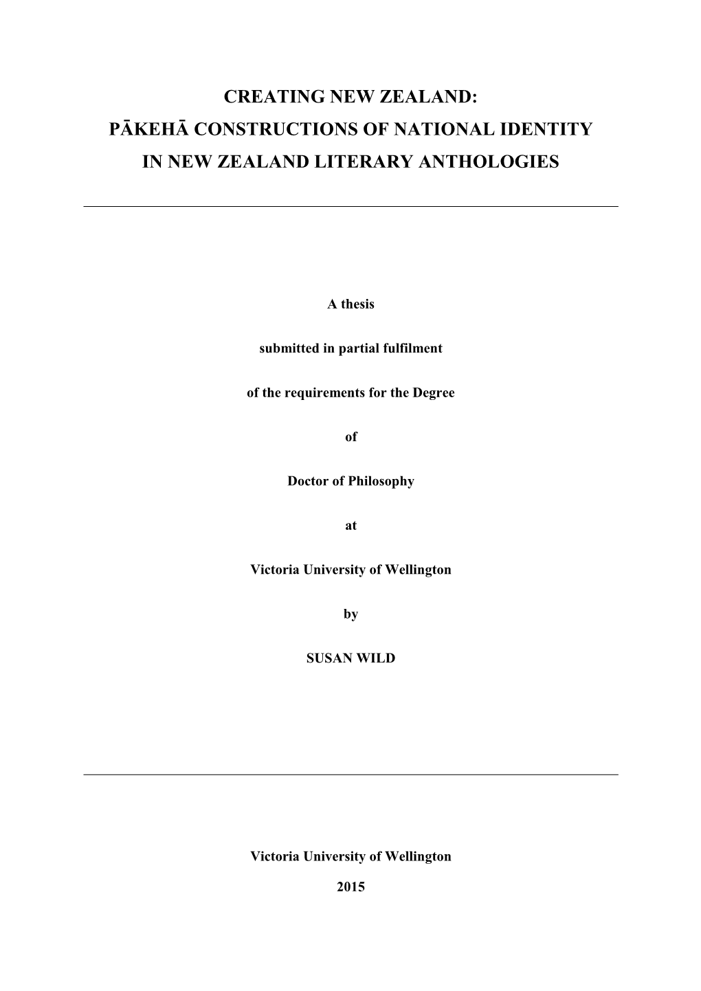 Pākehā Constructions of National Identity in New Zealand Literary Anthologies