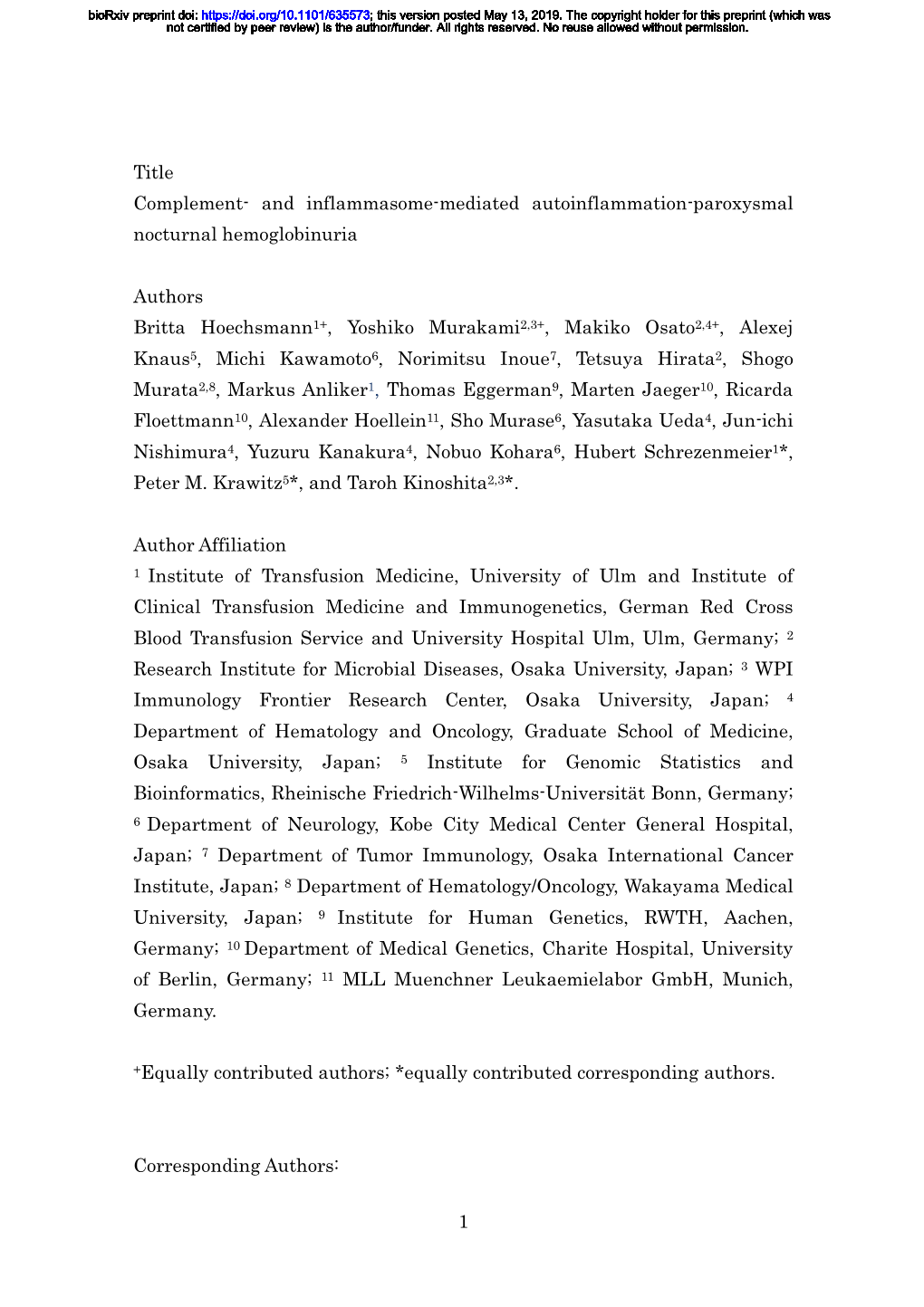 Complement- and Inflammasome-Mediated Autoinflammation-Paroxysmal Nocturnal Hemoglobinuria