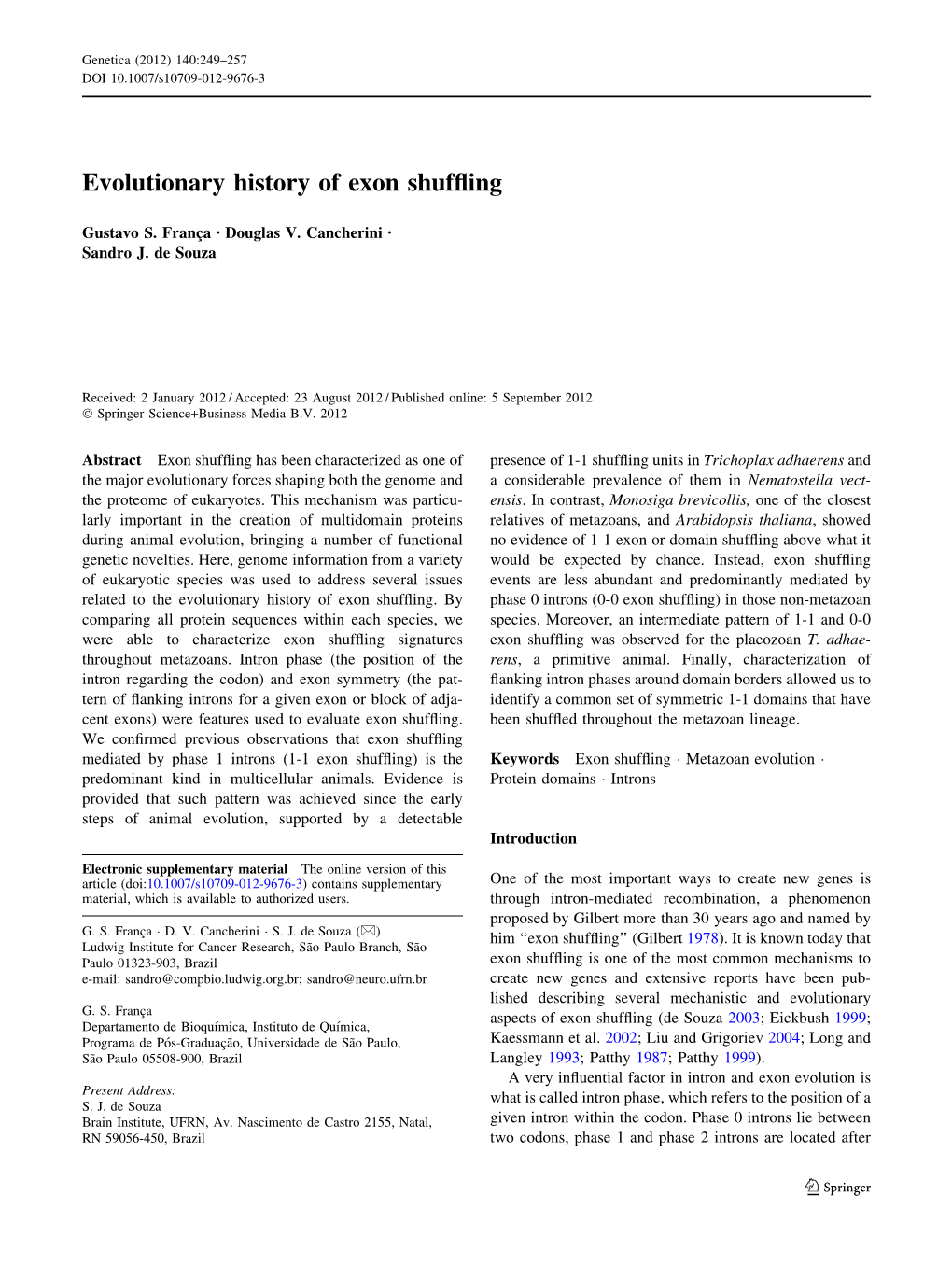 Evolutionary History of Exon Shuffling