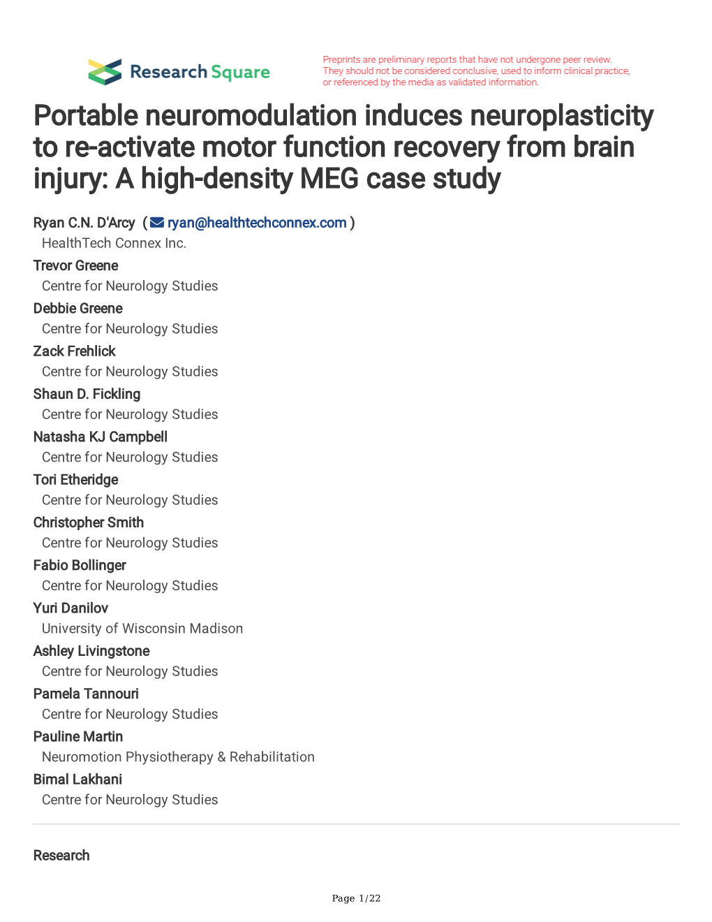 Portable Neuromodulation Induces Neuroplasticity to Re-Activate Motor Function Recovery from Brain Injury: a High-Density MEG Case Study