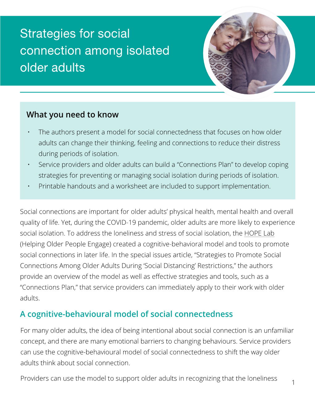 Strategies for Social Connection Among Isolated Older Adults
