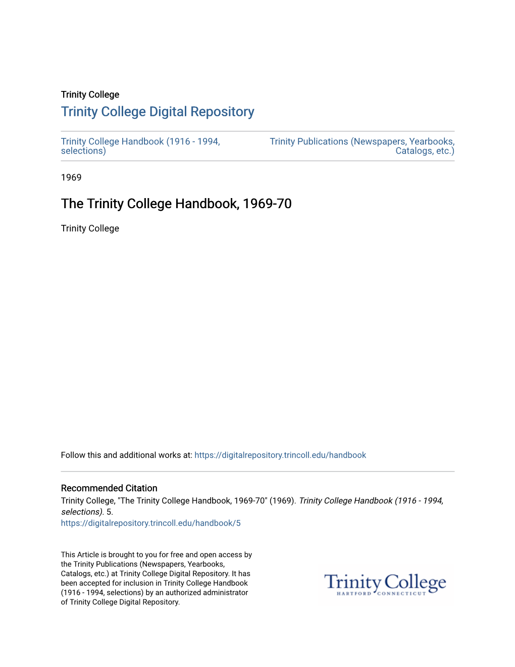 The Trinity College Handbook, 1969-70