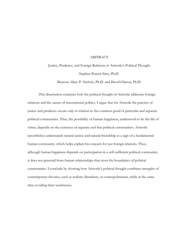 ABSTRACT Justice, Prudence, and Foreign Relations in Aristotle's