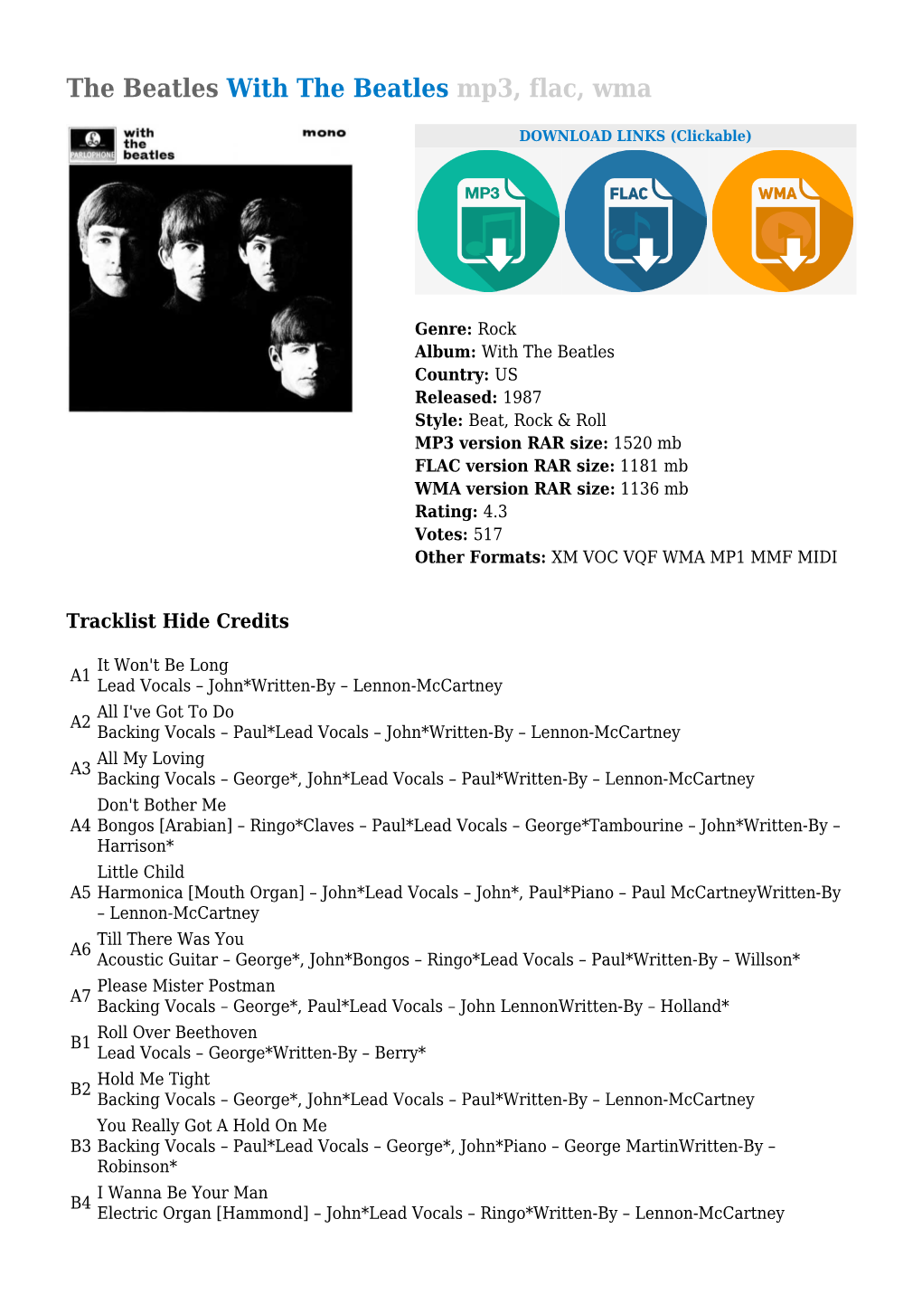 The Beatles with the Beatles Mp3, Flac, Wma