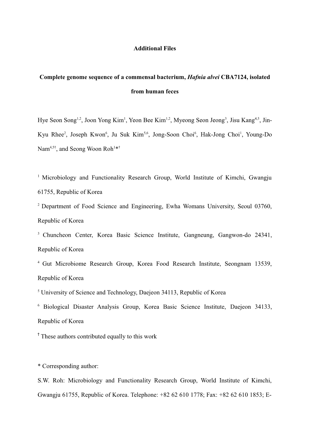 Complete Genome Sequence of a Commensal Bacterium, Hafnia Alvei CBA7124, Isolated From