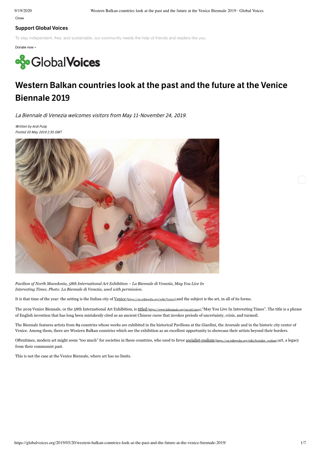 Western Balkan Countries Look at the Past and the Future at the Venice Biennale 2019 · Global Voices