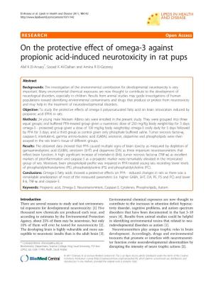 On the Protective Effect of Omega-3 Against Propionic Acid-Induced Neurotoxicity in Rat Pups Afaf K El-Ansary*, Sooad K Al-Daihan and Amina R El-Gezeery