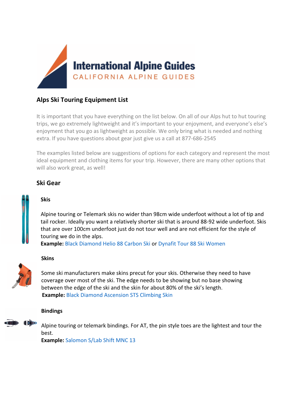 Alps Ski Touring Equipment List Ski Gear