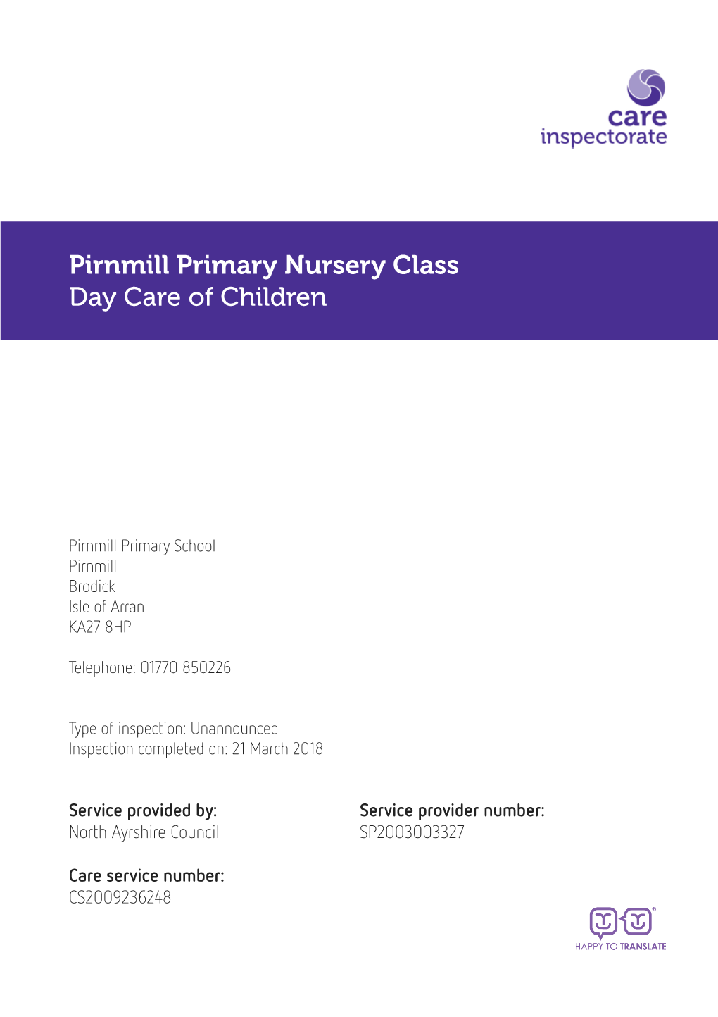 Pirnmill Primary Nursery Class Day Care of Children