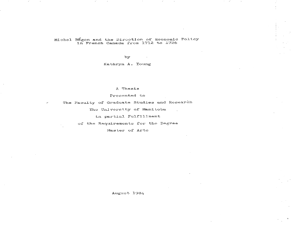 Michel Bdgon And. the Direction of Economic Policy the University of Manitoba