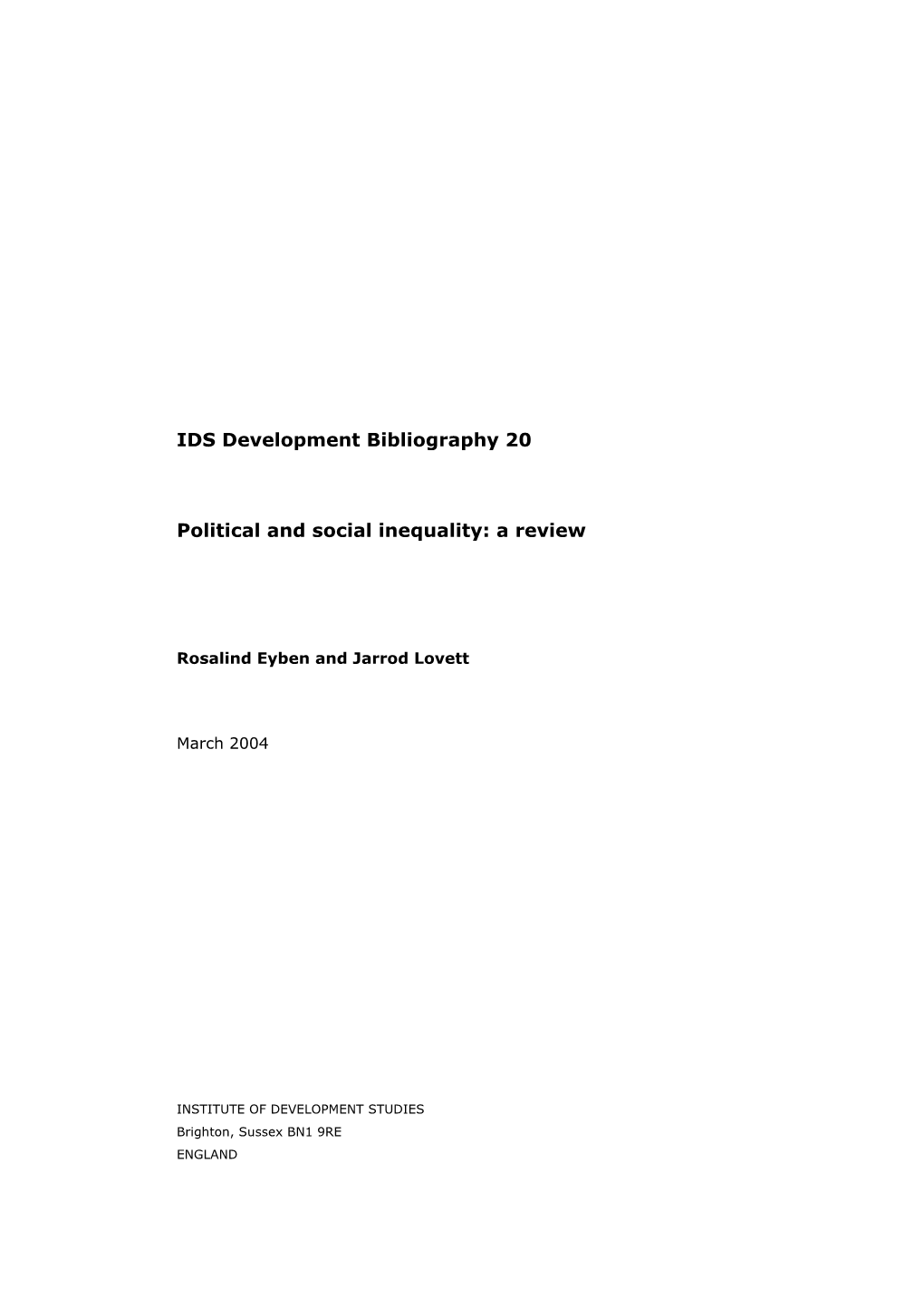 IDS Development Bibliography 20 Political and Social Inequality