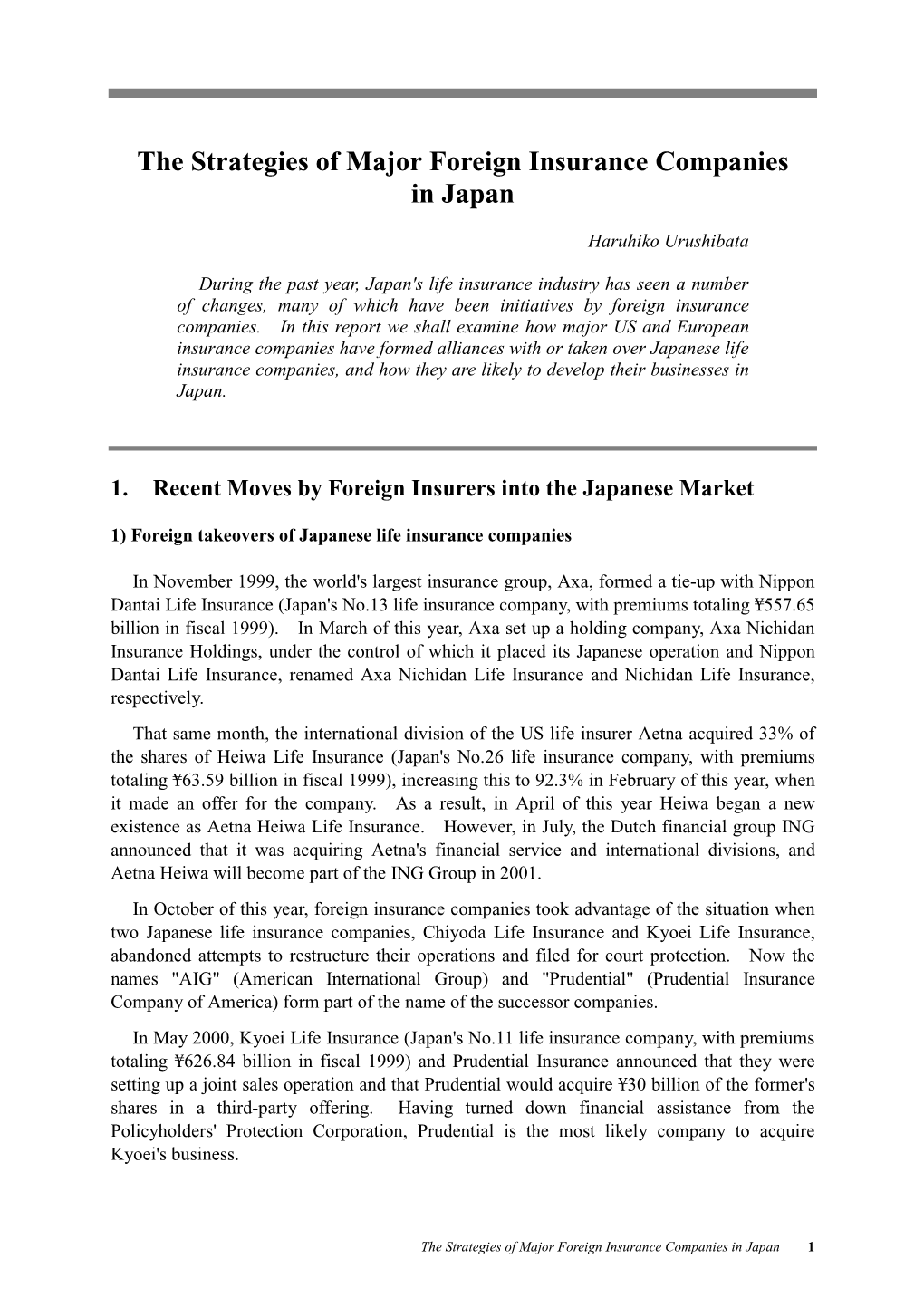 The Strategies of Major Foreign Insurance Companies in Japan (PDF)