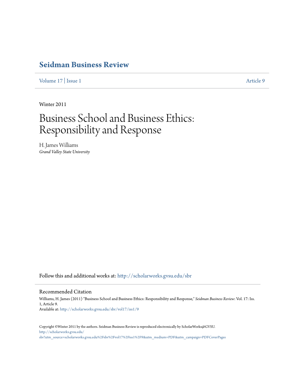 Business School and Business Ethics: Responsibility and Response H