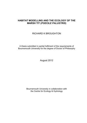 Habitat Modelling and the Ecology of the Marsh Tit (Poecile Palustris)