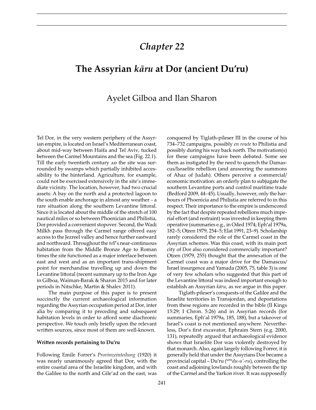 Chapter 22 the Assyrian Kāru at Dor (Ancient Du'ru)